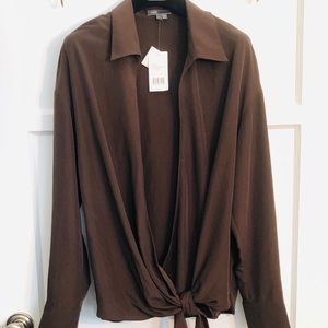 Vince Wrap Tie Waist Brown Blouse